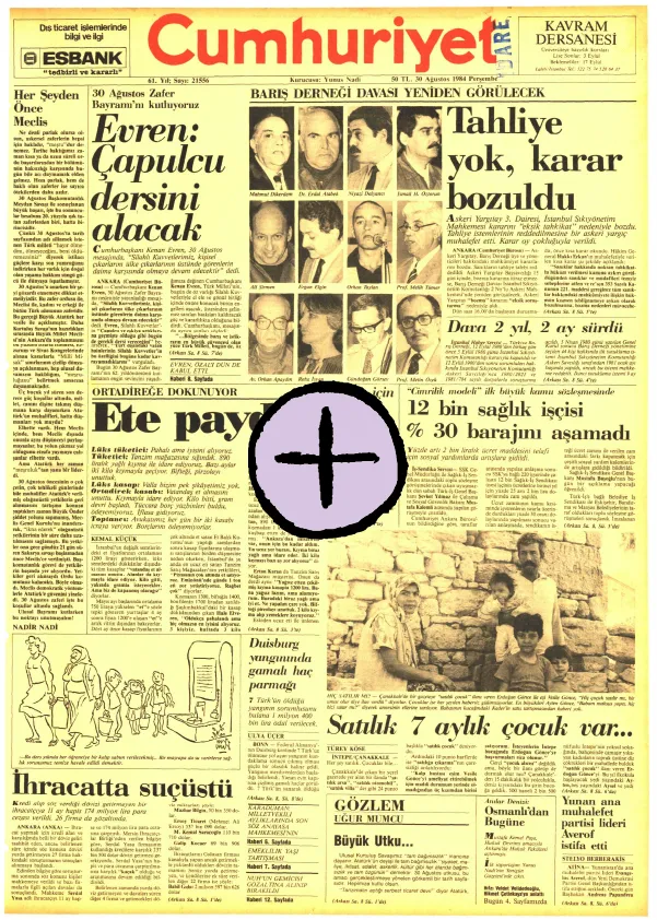 T&uuml;rkischsprachige Meldung aus der Cumhuriyet vom 30.08.1984. Titel: Duisburg yangınında gamalı ha&ccedil; parmağı.